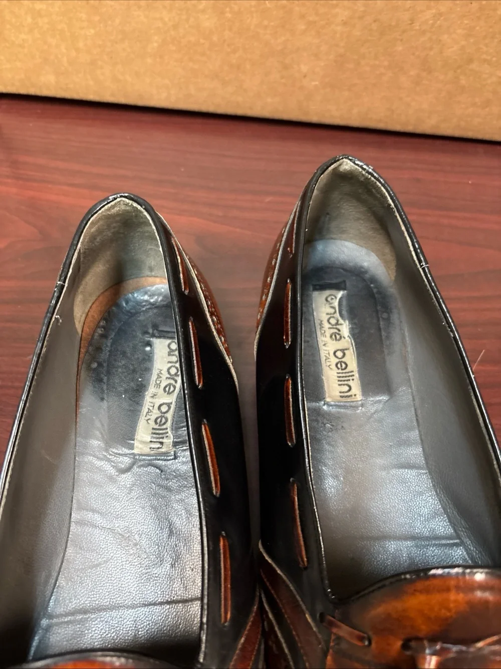 Andre Bellini Brown Men’s Leather Dress Shoes Loafers US 10.5 Slip-Ons ITALY